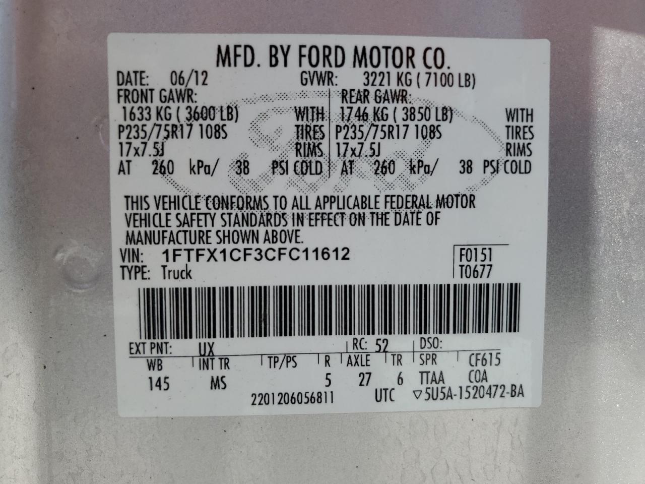 1FTFX1CF3CFC11612 2012 Ford F150 Super Cab