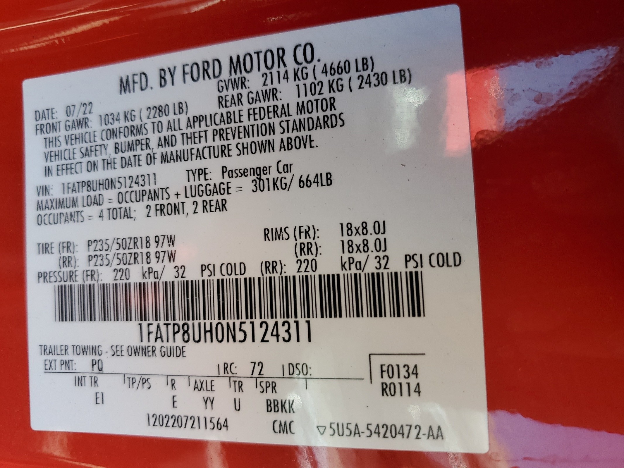 1FATP8UH0N5124311 2022 Ford Mustang