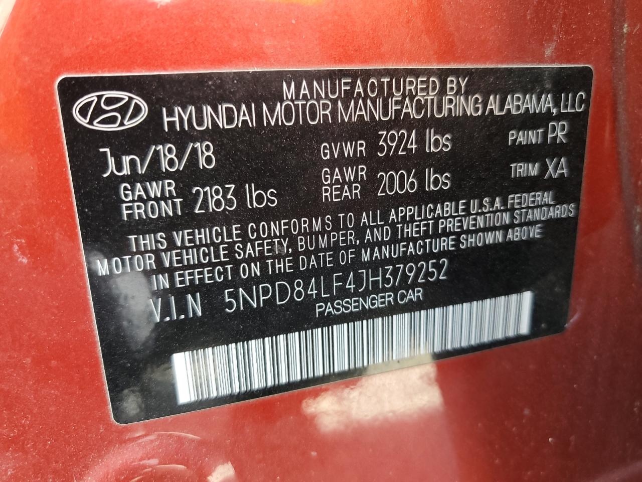 2018 Hyundai Elantra Sel VIN: 5NPD84LF4JH379252 Lot: 66924784