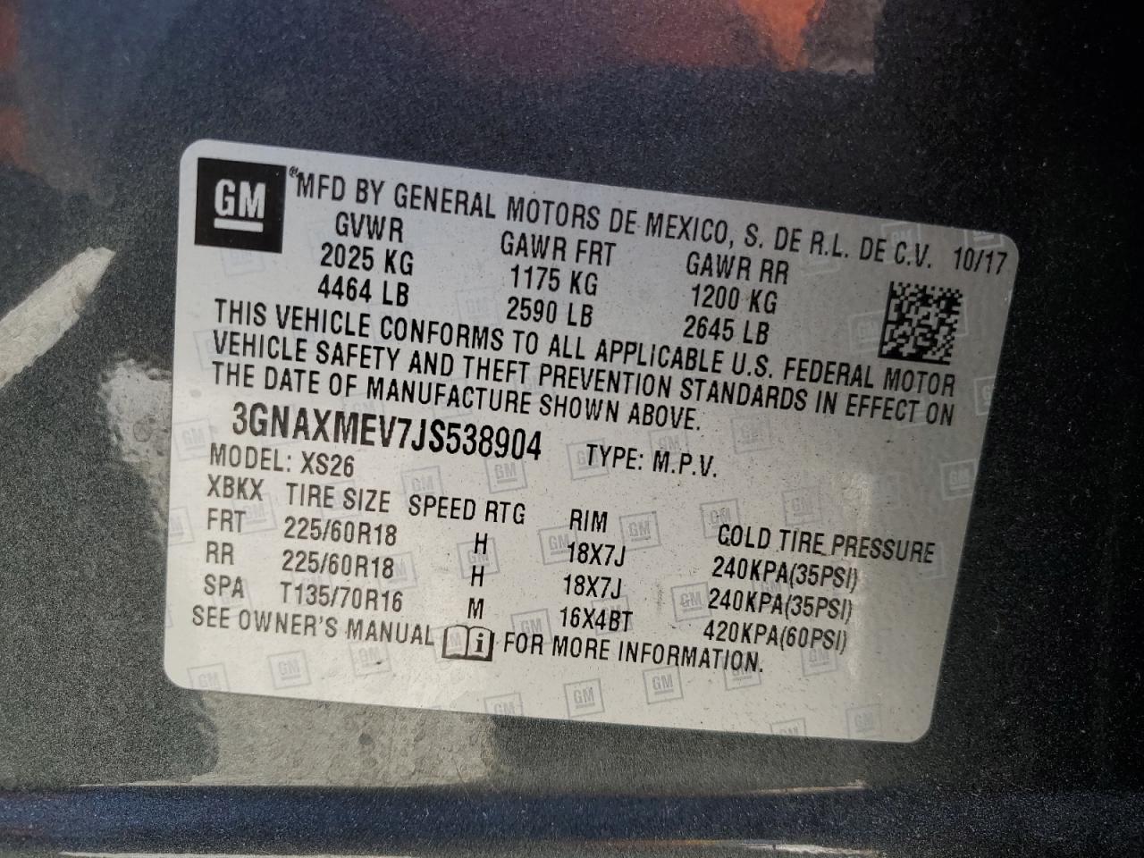 3GNAXMEV7JS538904 2018 CHEVROLET EQUINOX - Image 13