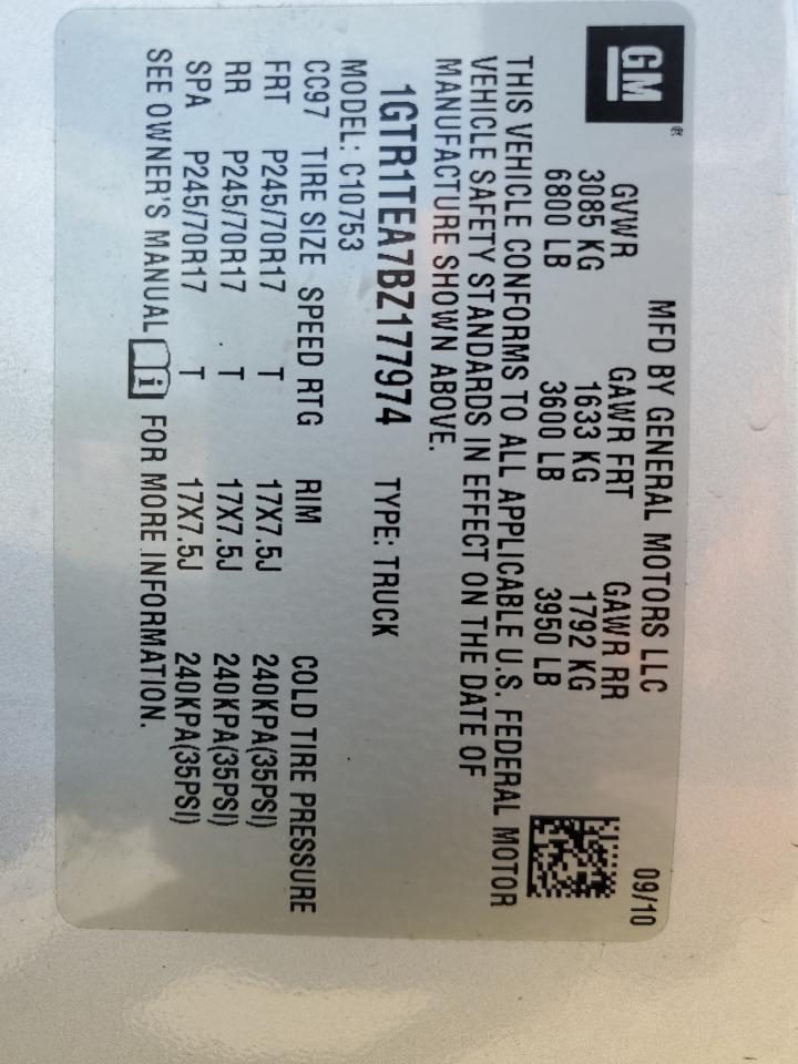 2011 GMC Sierra C1500 VIN: 1GTR1TEA7BZ177974 Lot: 67004834