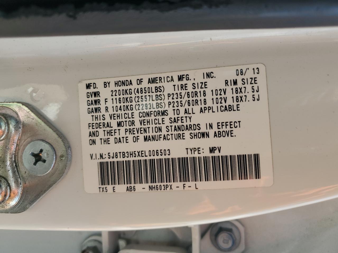 5J8TB3H5XEL006503 2014 Acura Rdx Technology