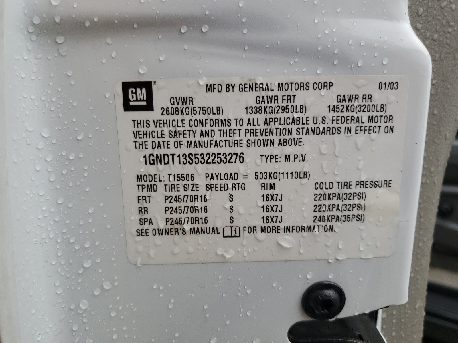 1GNDT13S532253276 2003 Chevrolet Trailblazer