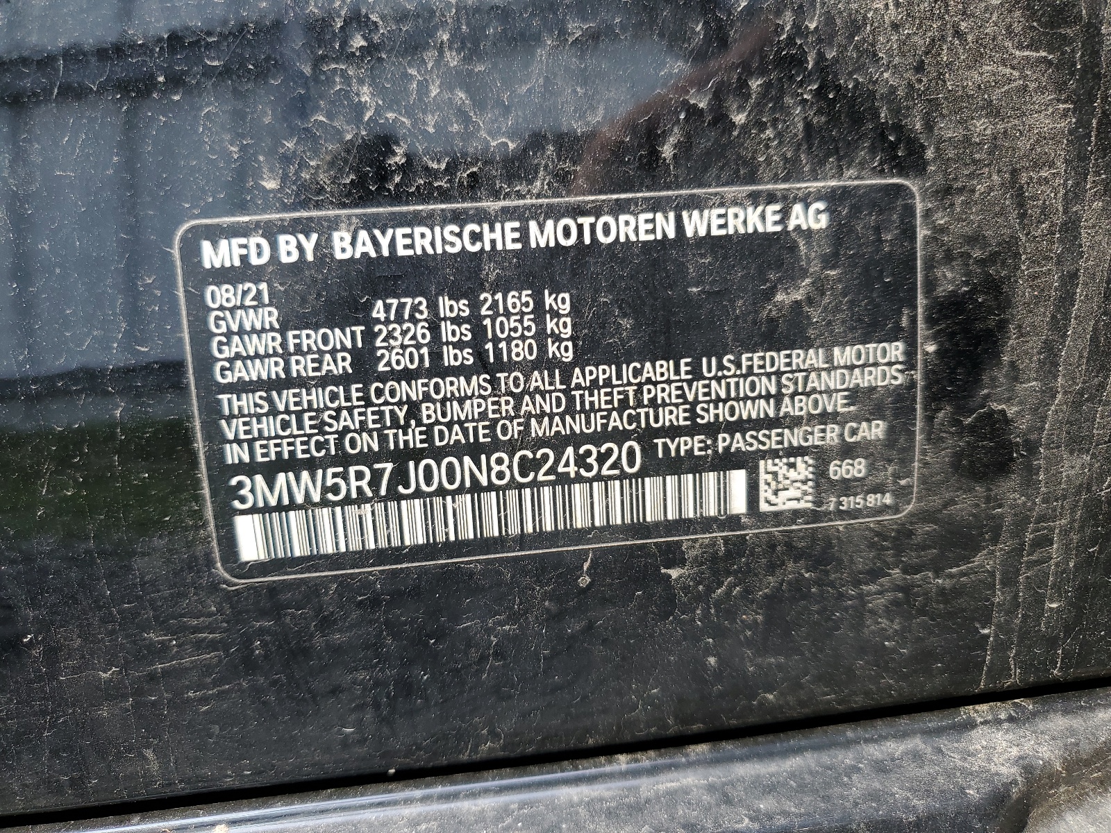 3MW5R7J00N8C24320 2022 BMW 330Xi