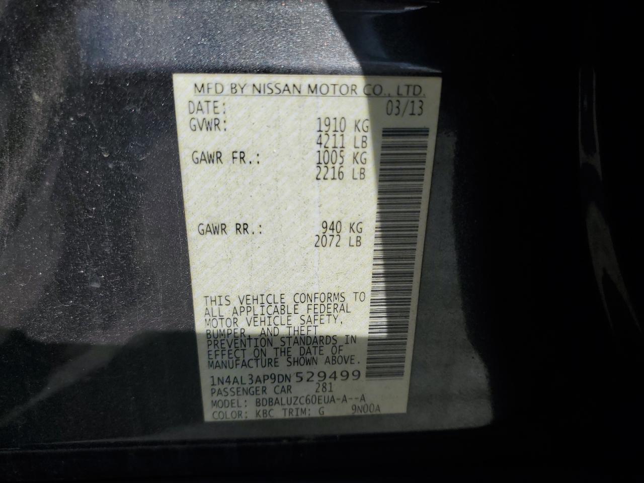 1N4AL3AP9DN529499 2013 Nissan Altima 2.5