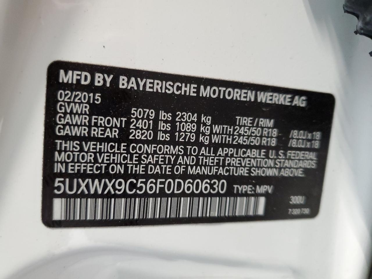 5UXWX9C56F0D60630 2015 BMW X3 xDrive28I