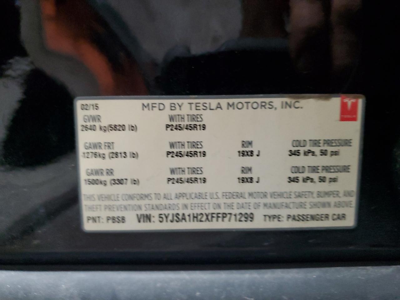 5YJSA1H2XFFP71299 2015 Tesla Model S 85D