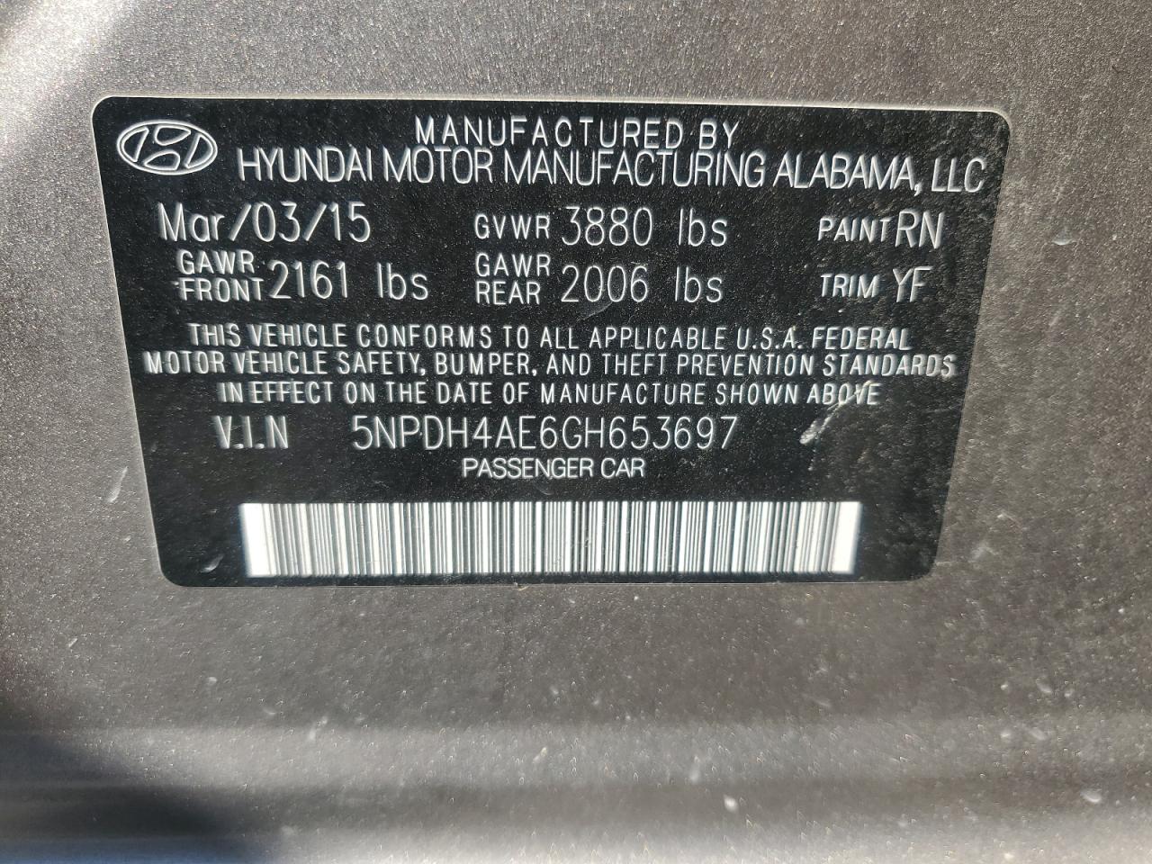 5NPDH4AE6GH653697 2016 HYUNDAI ELANTRA - Image 12