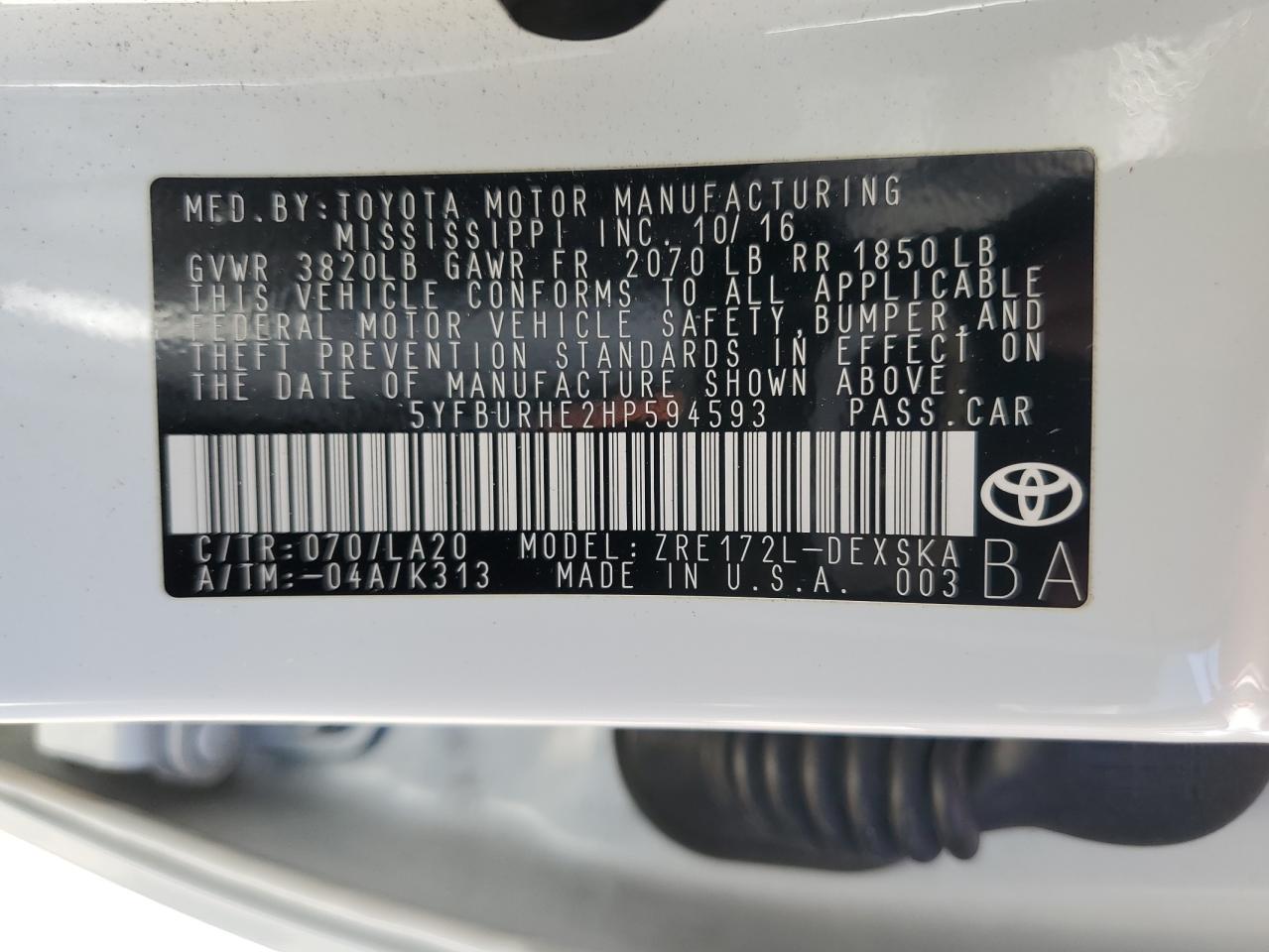 5YFBURHE2HP594593 2017 TOYOTA COROLLA - Image 14