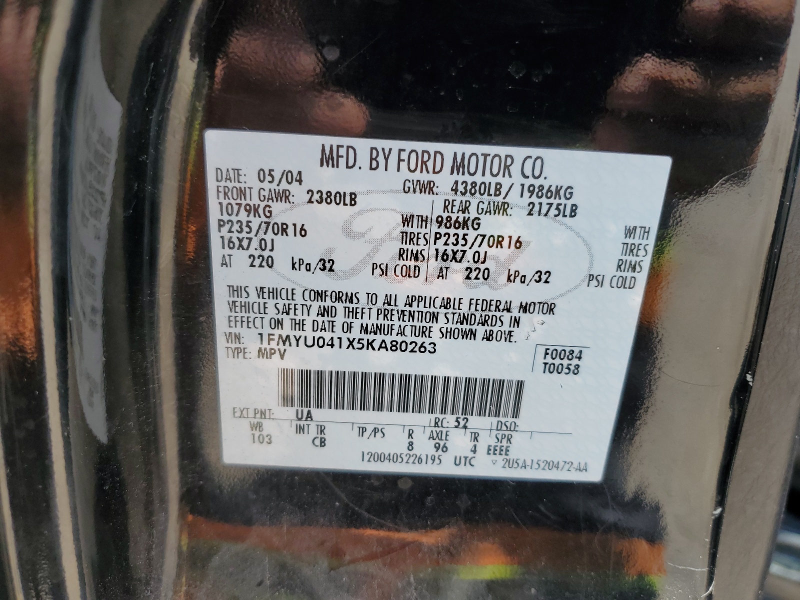 1FMYU041X5KA80263 2005 Ford Escape Limited