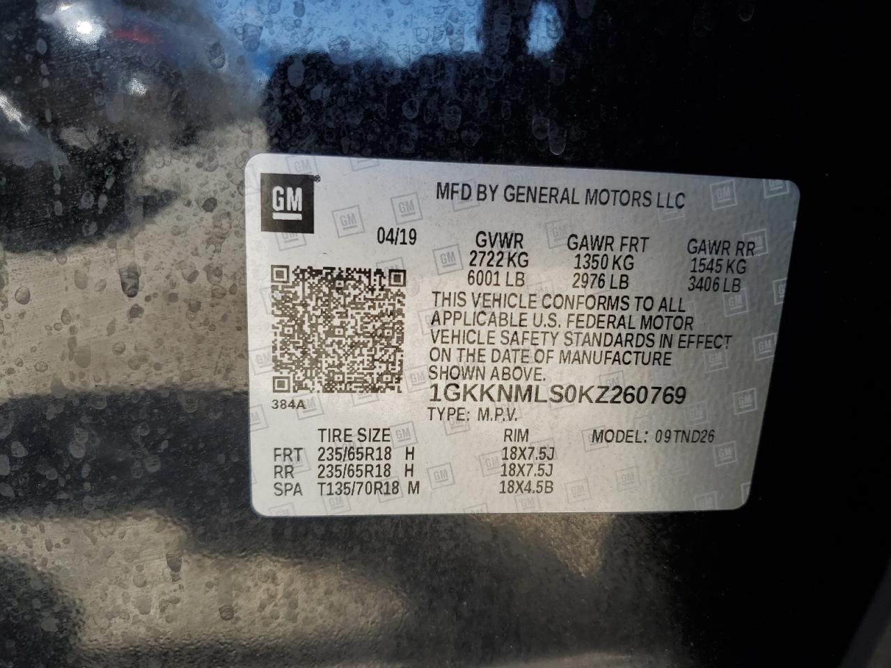 1GKKNMLS0KZ260769 2019 GMC Acadia Slt-1