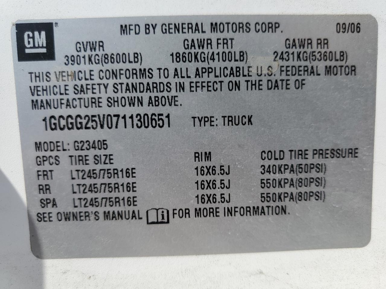 2007 Chevrolet Express G2500 VIN: 1GCGG25V071130651 Lot: 65481674