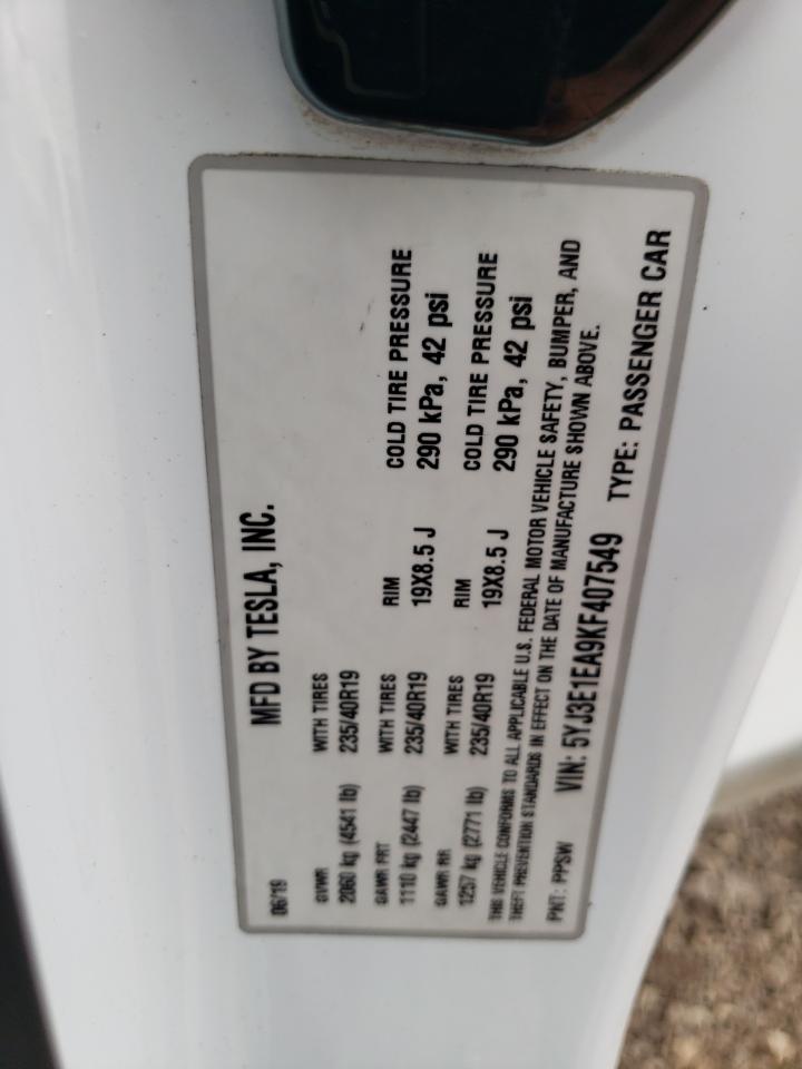 5YJ3E1EA9KF407549 2019 Tesla Model 3