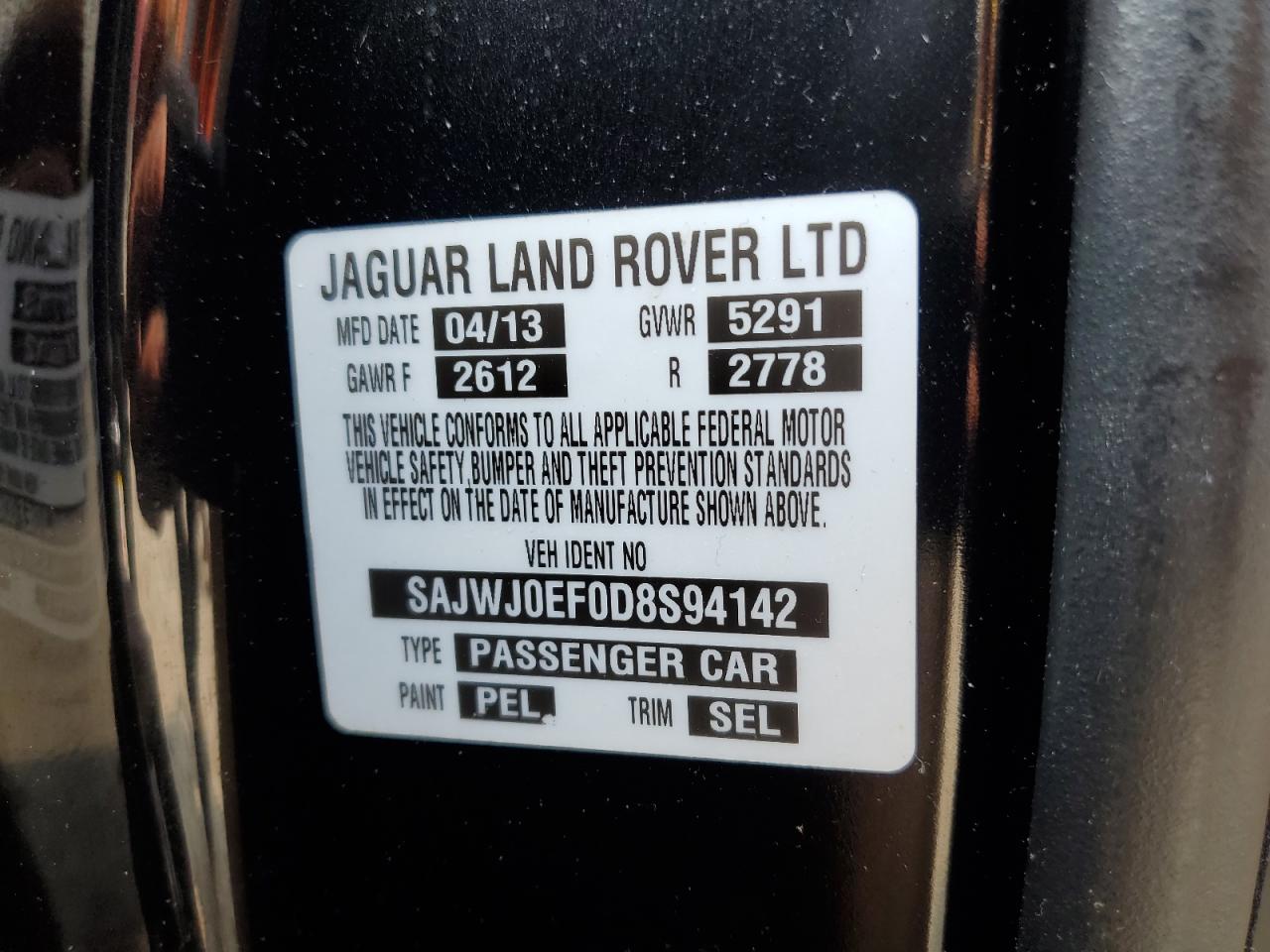 2013 Jaguar Xf VIN: SAJWJ0EF0D8S94142 Lot: 67582224