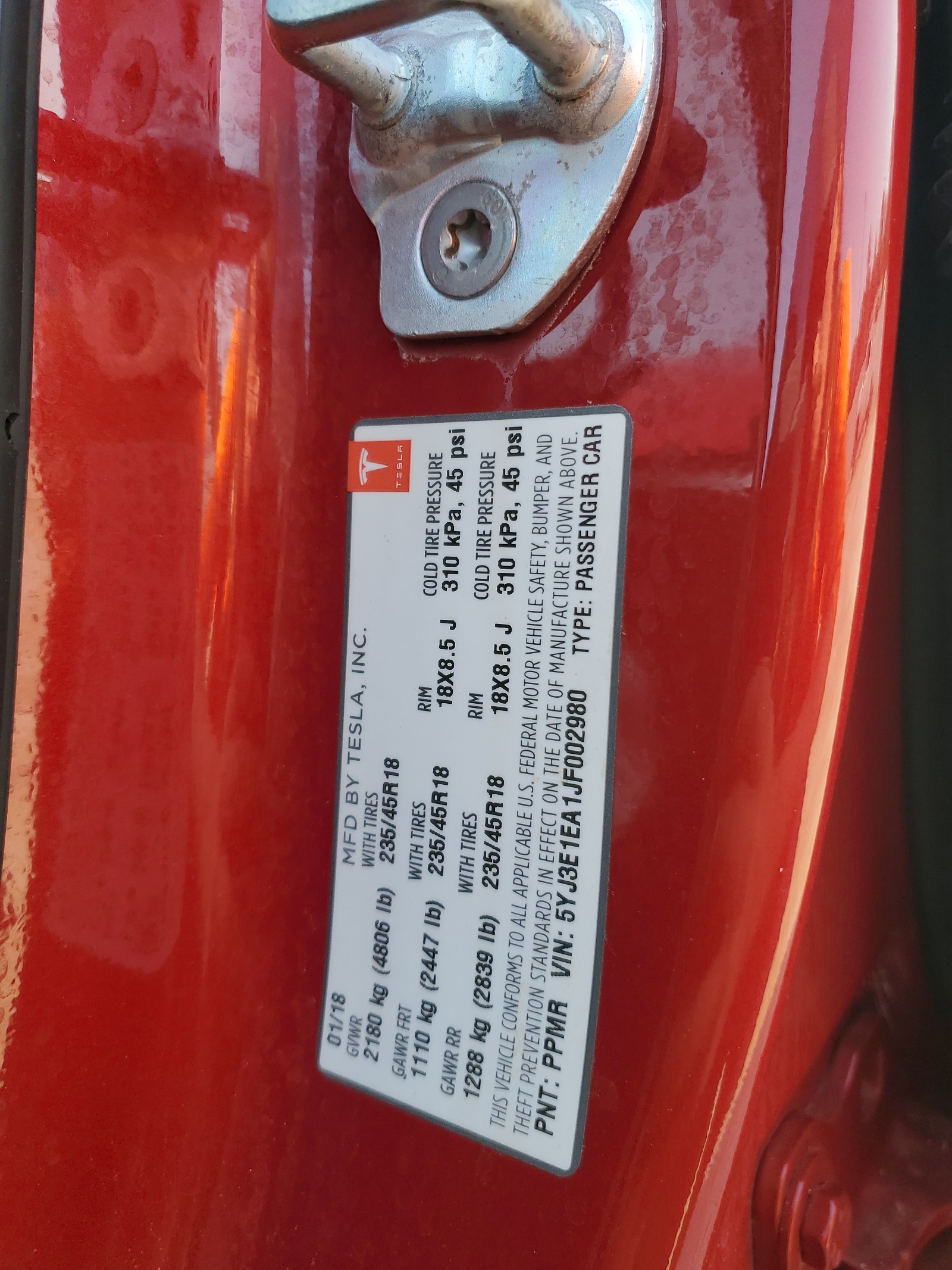 5YJ3E1EA1JF002980 2018 Tesla Model 3