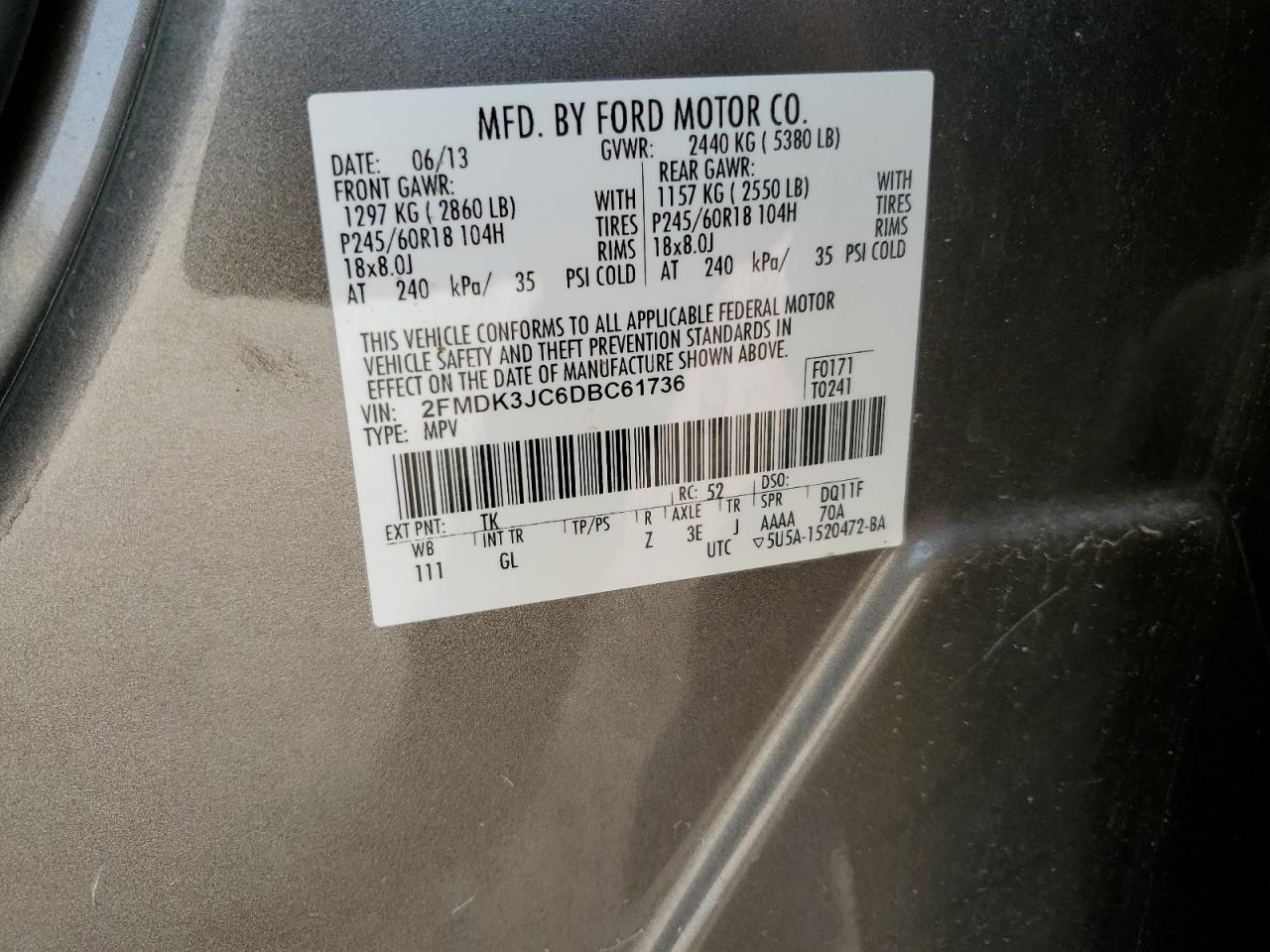 2FMDK3JC6DBC61736 2013 Ford Edge Sel