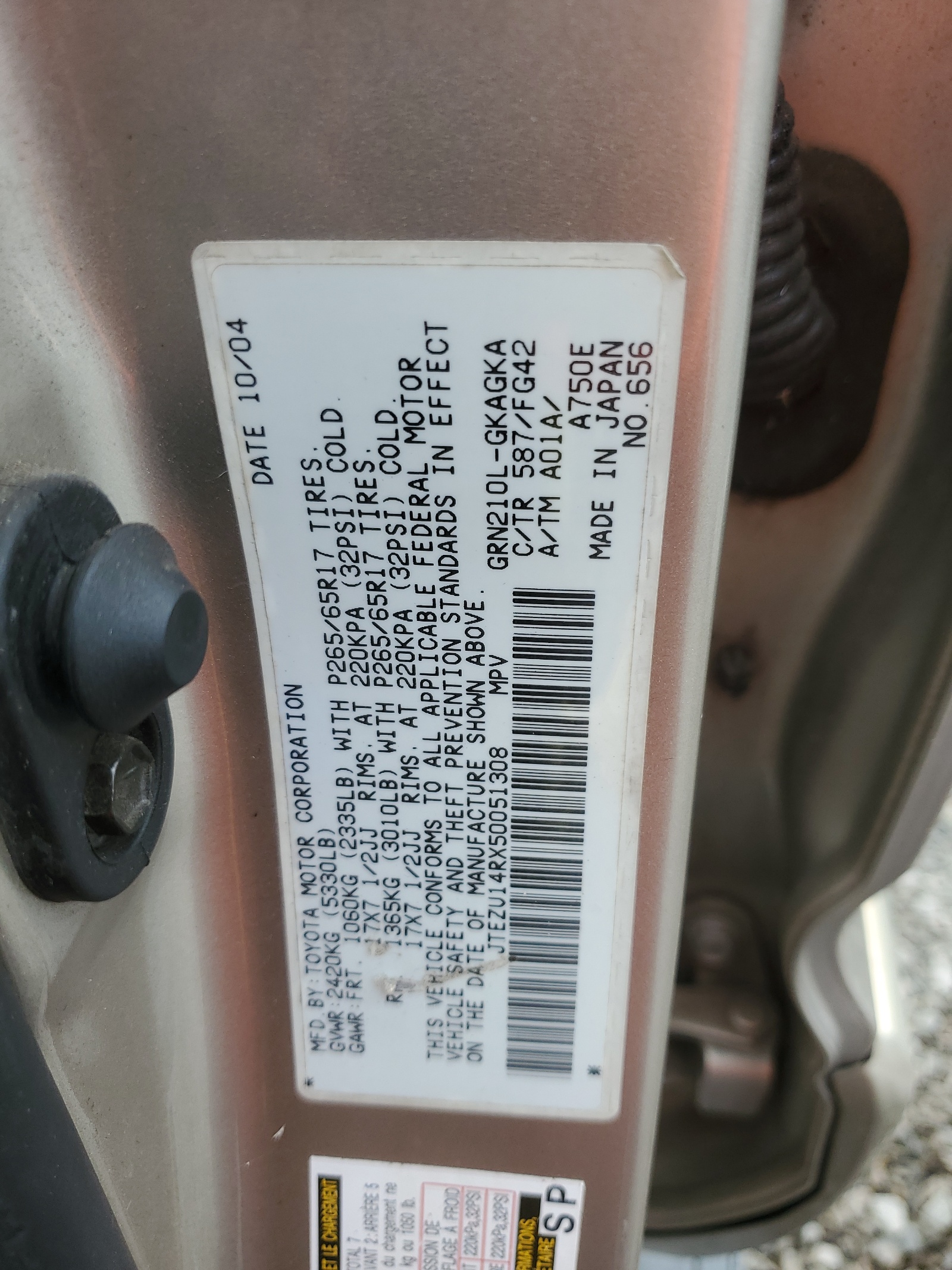 JTEZU14RX50051308 2005 Toyota 4Runner Sr5