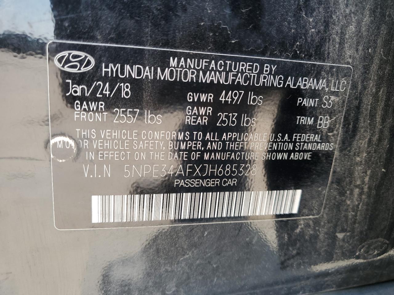 2018 Hyundai Sonata Sport VIN: 5NPE34AFXJH685328 Lot: 66209754