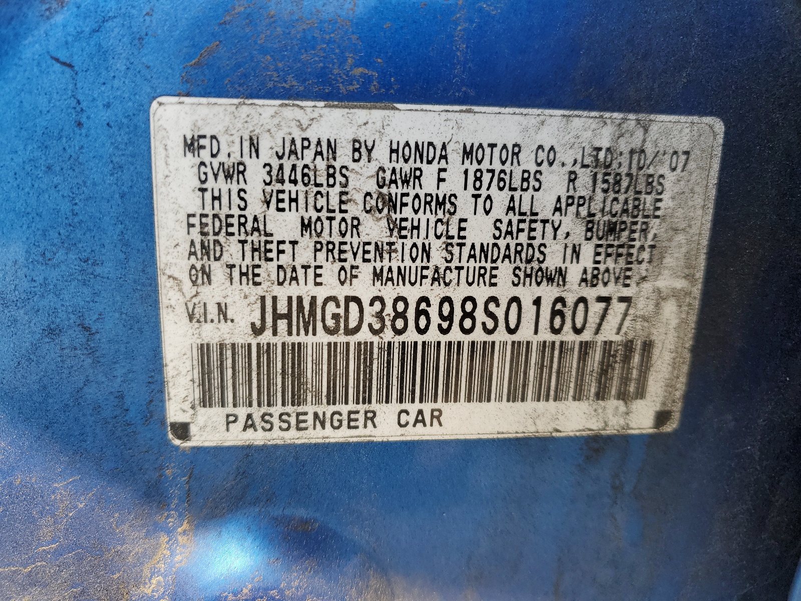 JHMGD38698S016077 2008 Honda Fit Sport