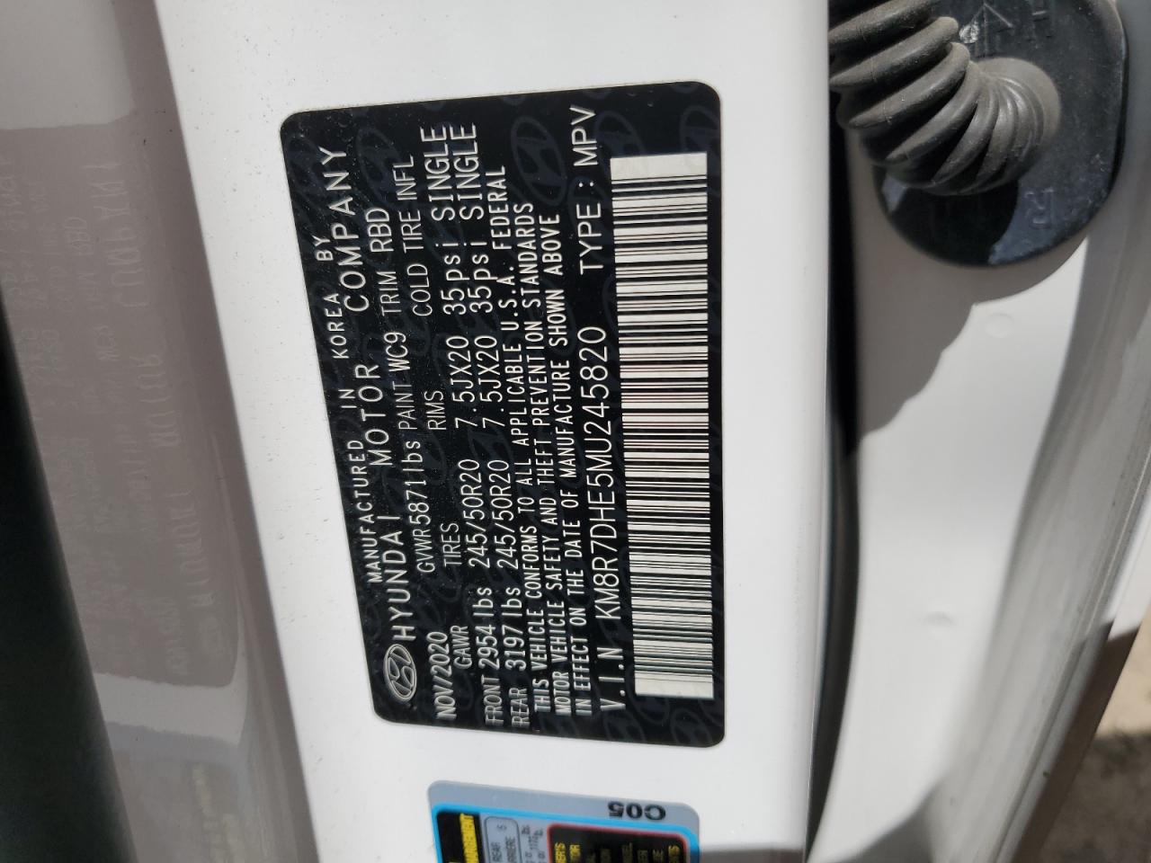 KM8R7DHE5MU245820 2021 Hyundai Palisade Calligraphy