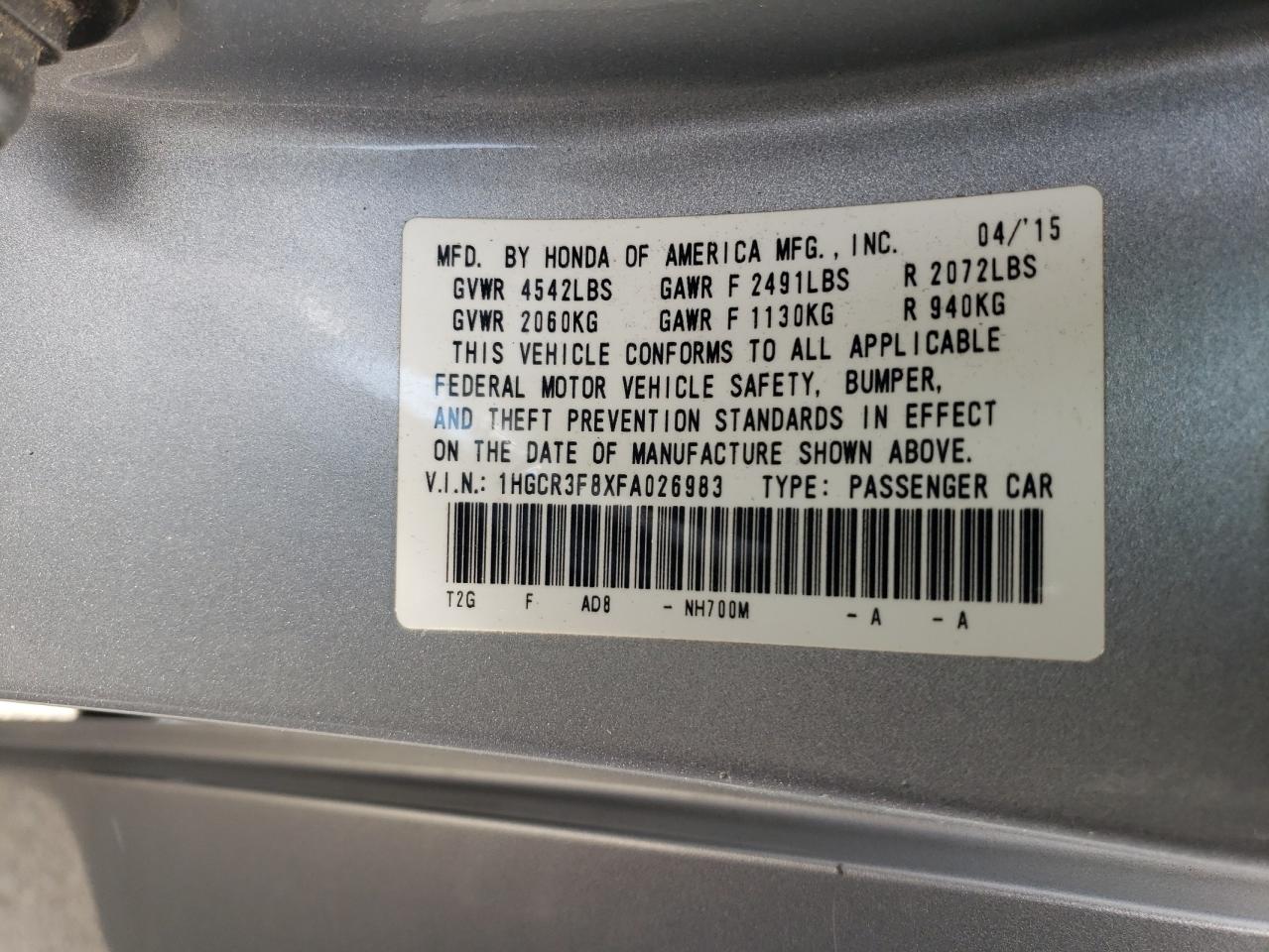 1HGCR3F8XFA026983 2015 Honda Accord Exl