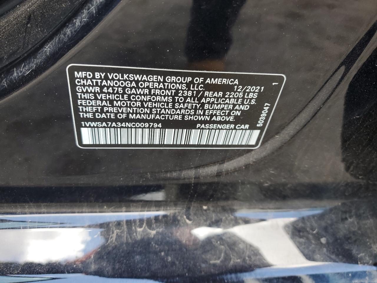 2022 Volkswagen Passat Se VIN: 1VWSA7A34NC009794 Lot: 69196154