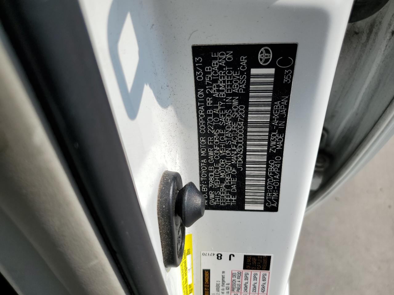 JTDKN3DU0D0347200 2013 Toyota Prius