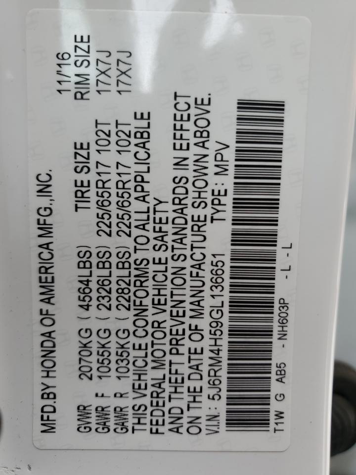 2016 Honda Cr-V Ex VIN: 5J6RM4H59GL136651 Lot: 66290604