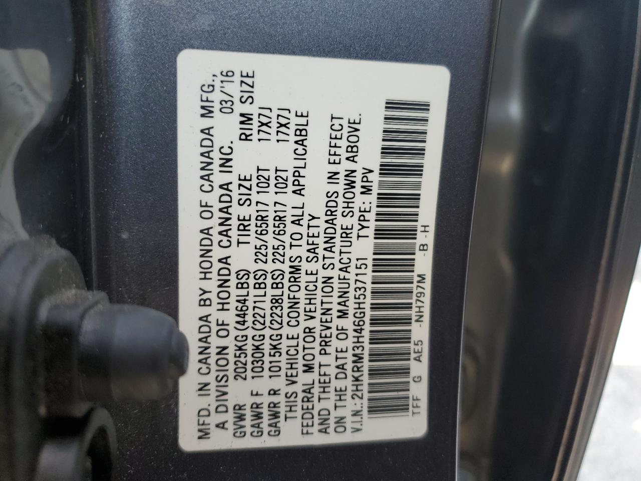 2HKRM3H46GH537151 2016 Honda Cr-V Se