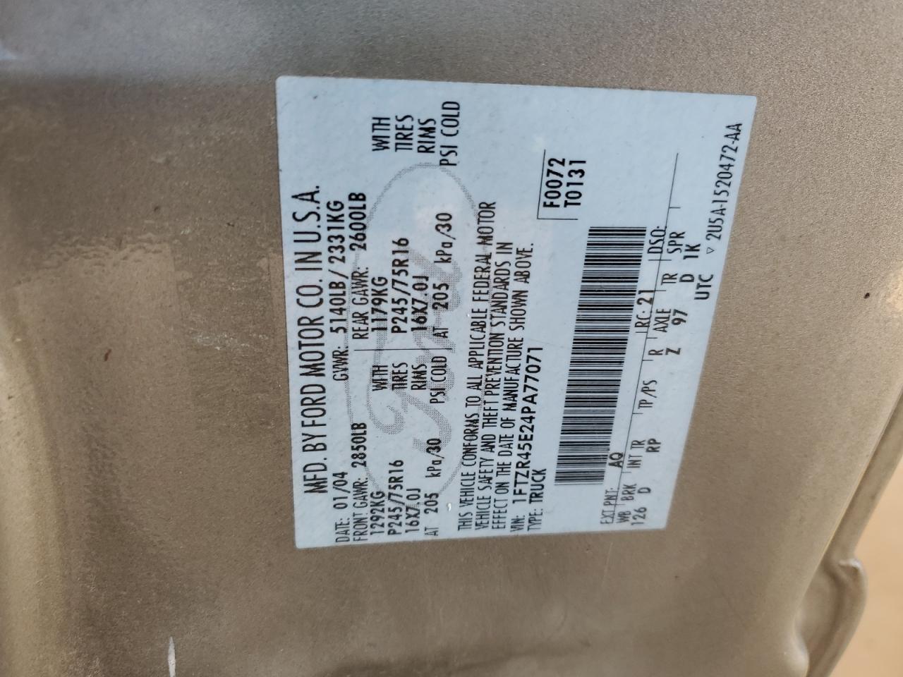 2004 Ford Ranger Super Cab VIN: 1FTZR45E24PA77071 Lot: 66526214