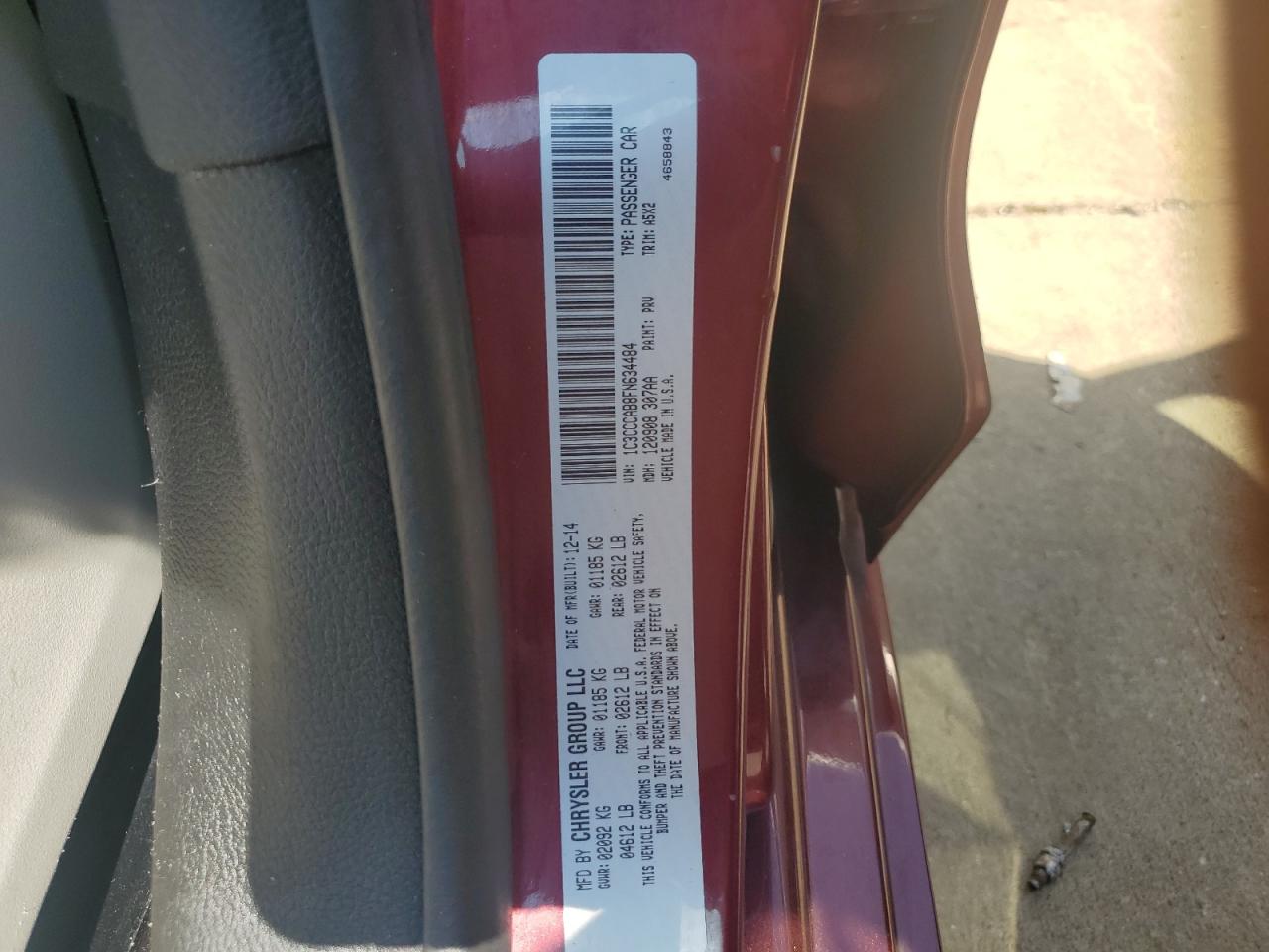 2015 Chrysler 200 Limited VIN: 1C3CCCAB8FN634484 Lot: 67034804