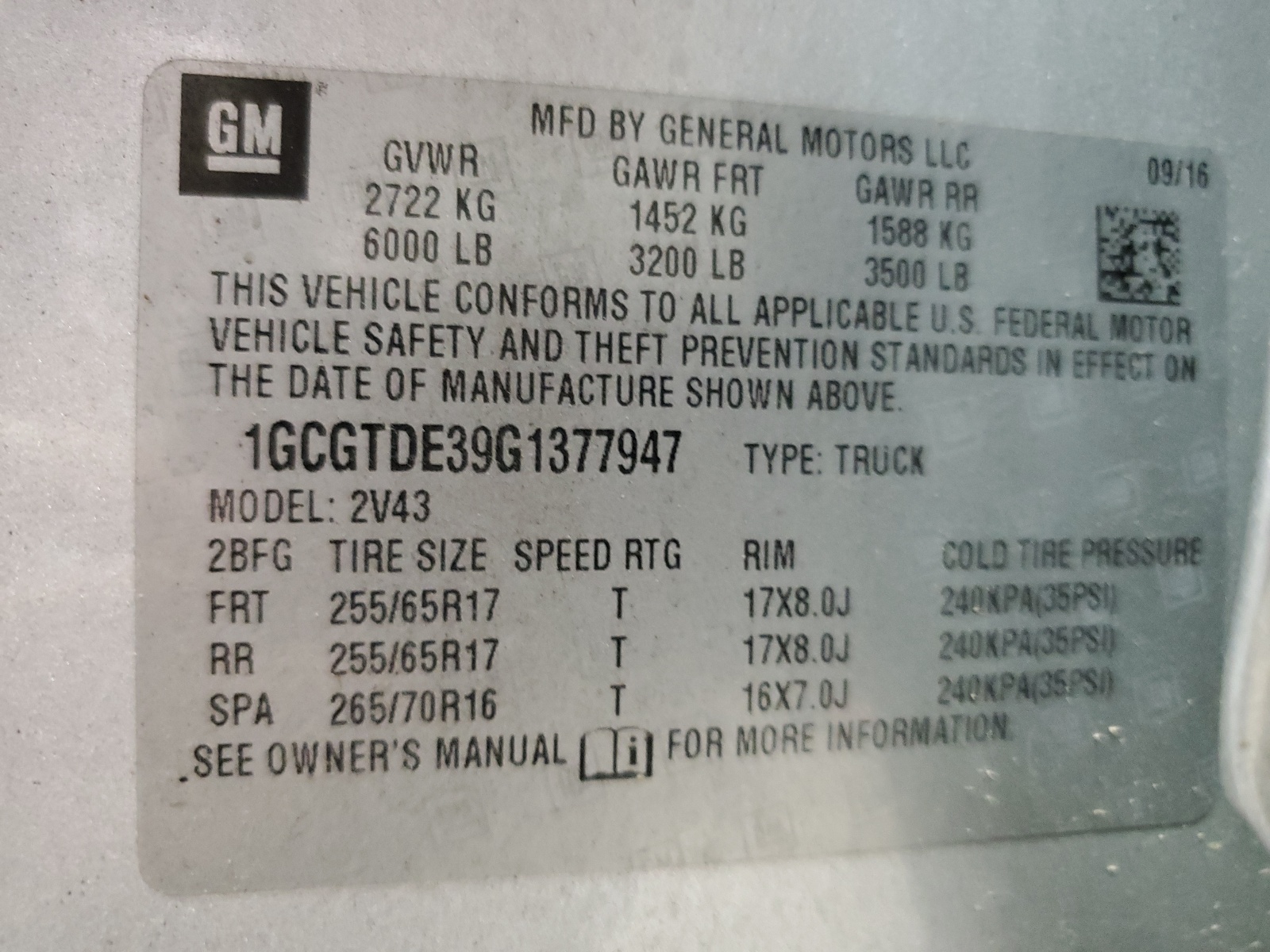 1GCGTDE39G1377947 2016 Chevrolet Colorado Z71