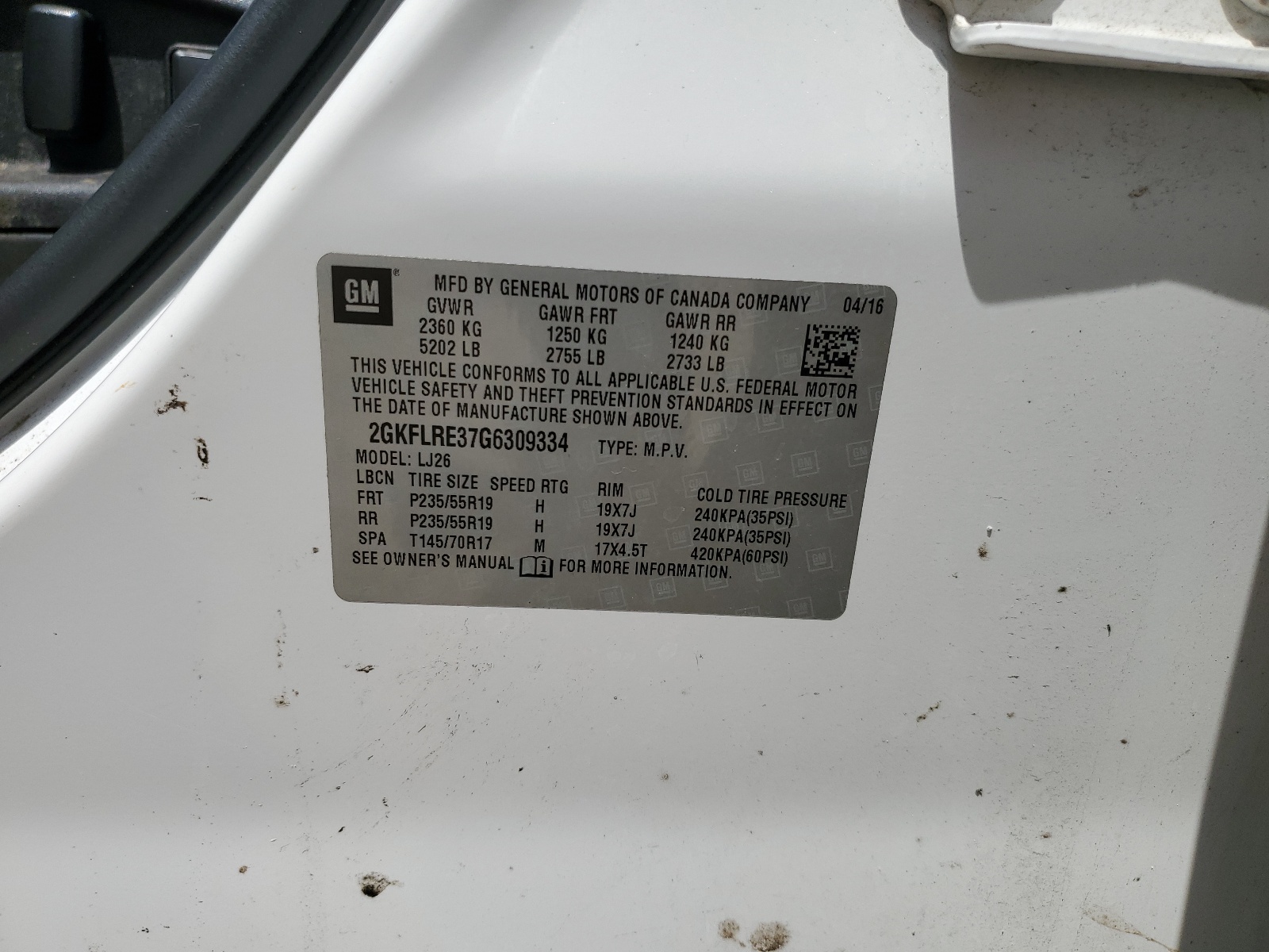 2GKFLRE37G6309334 2016 GMC Terrain Denali