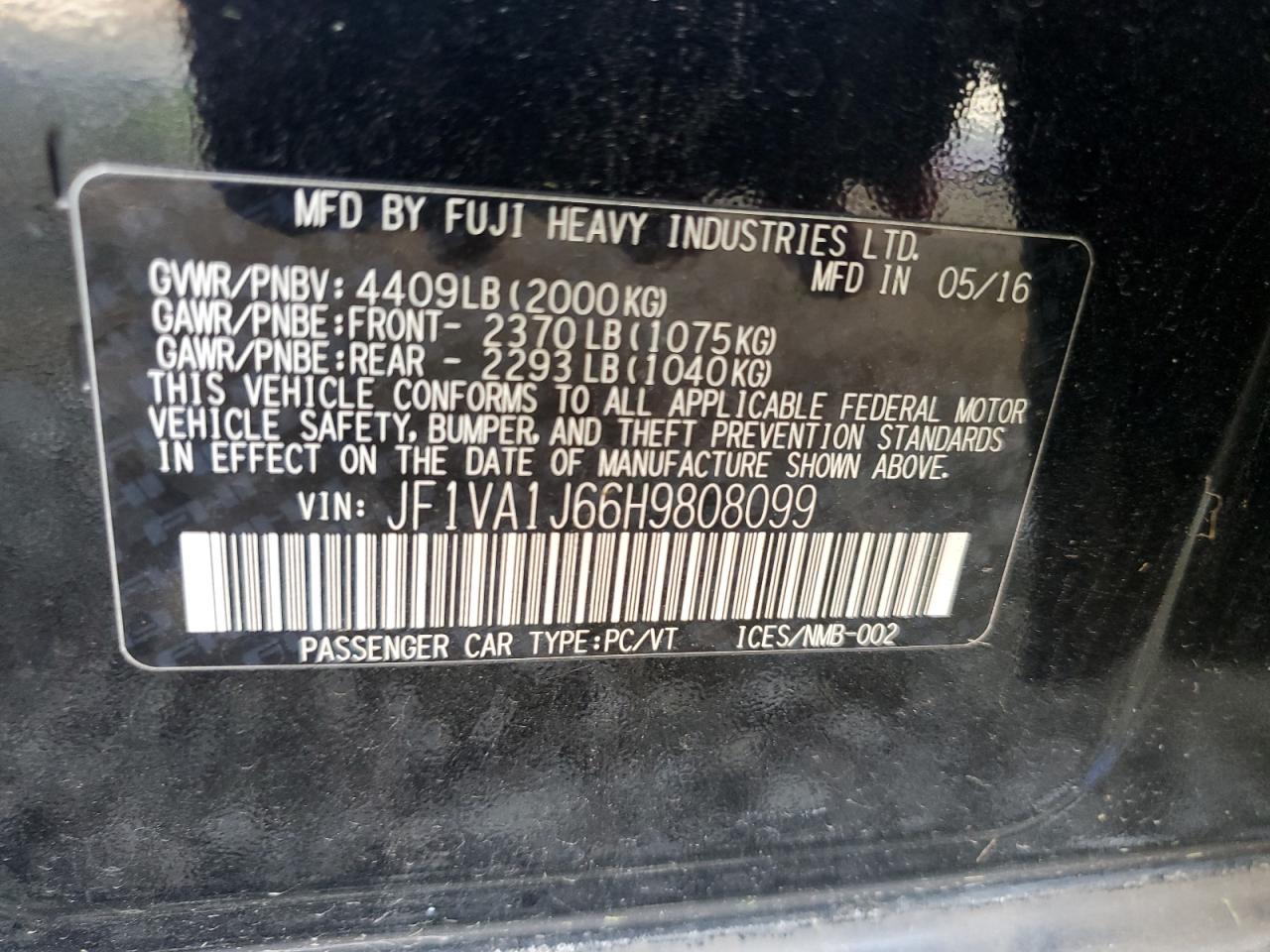 JF1VA1J66H9808099 2017 Subaru Wrx Limited