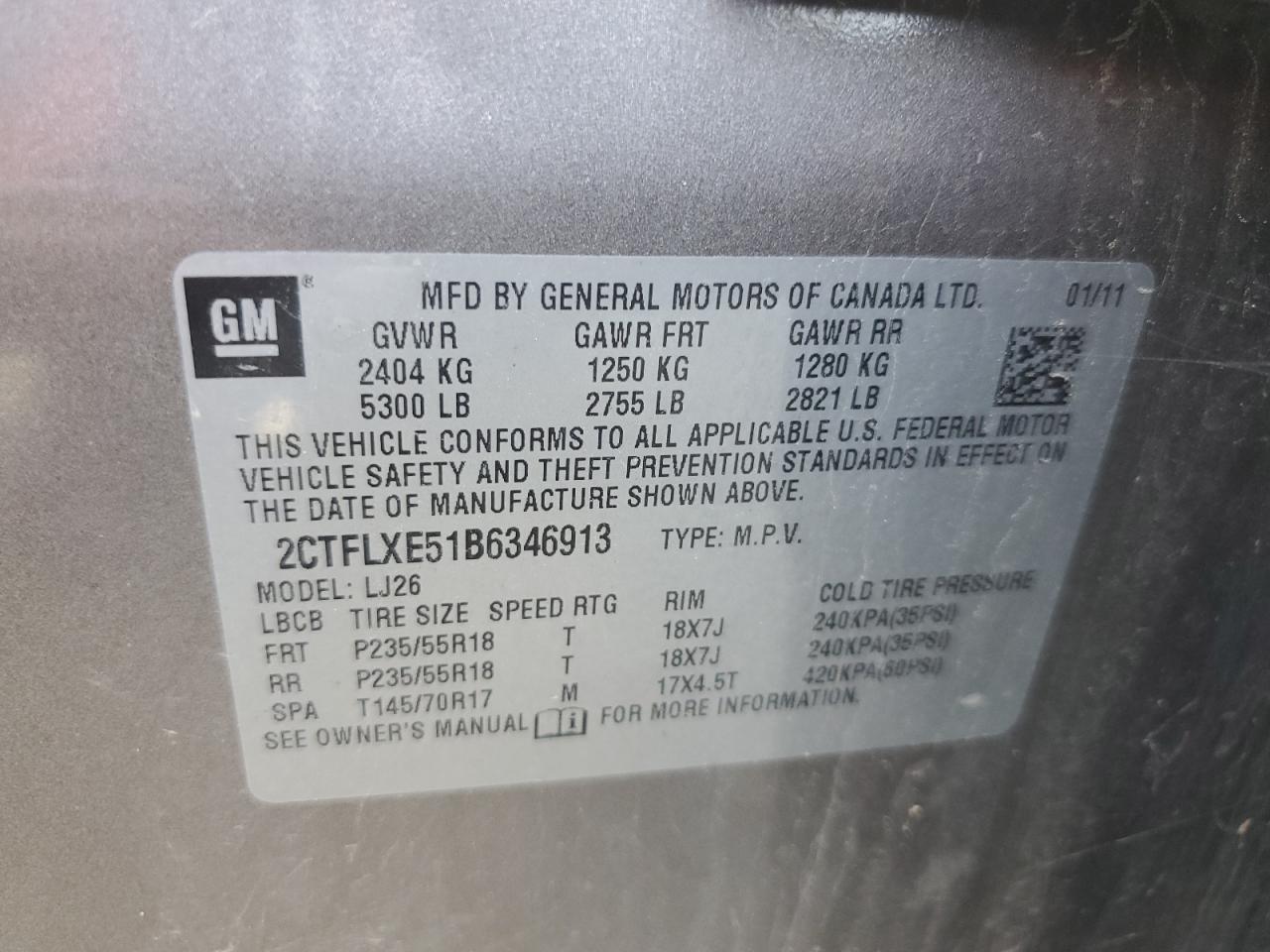 2011 GMC Terrain Slt VIN: 2CTFLXE51B6346913 Lot: 64473574