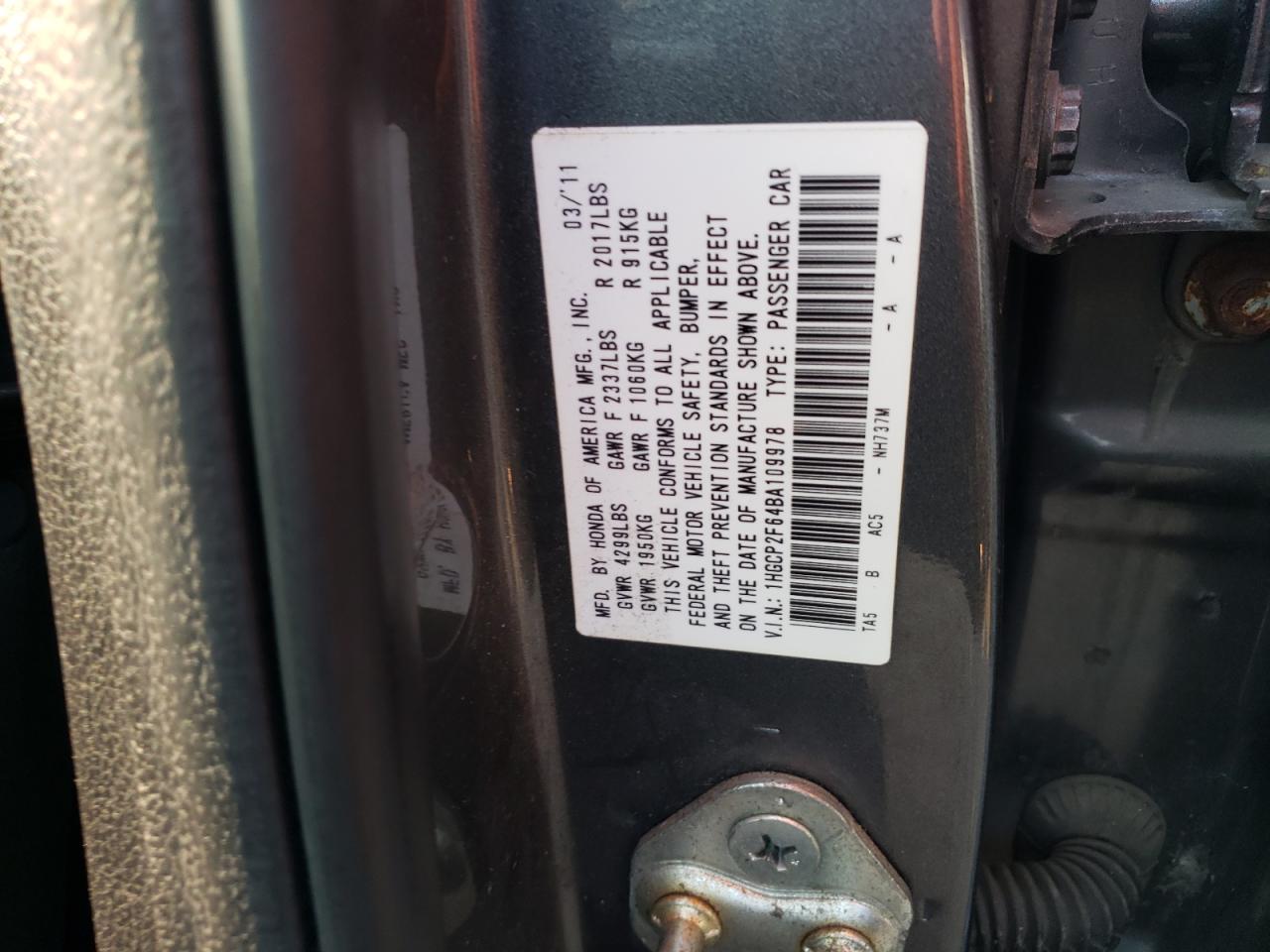 1HGCP2F64BA109978 2011 Honda Accord Se