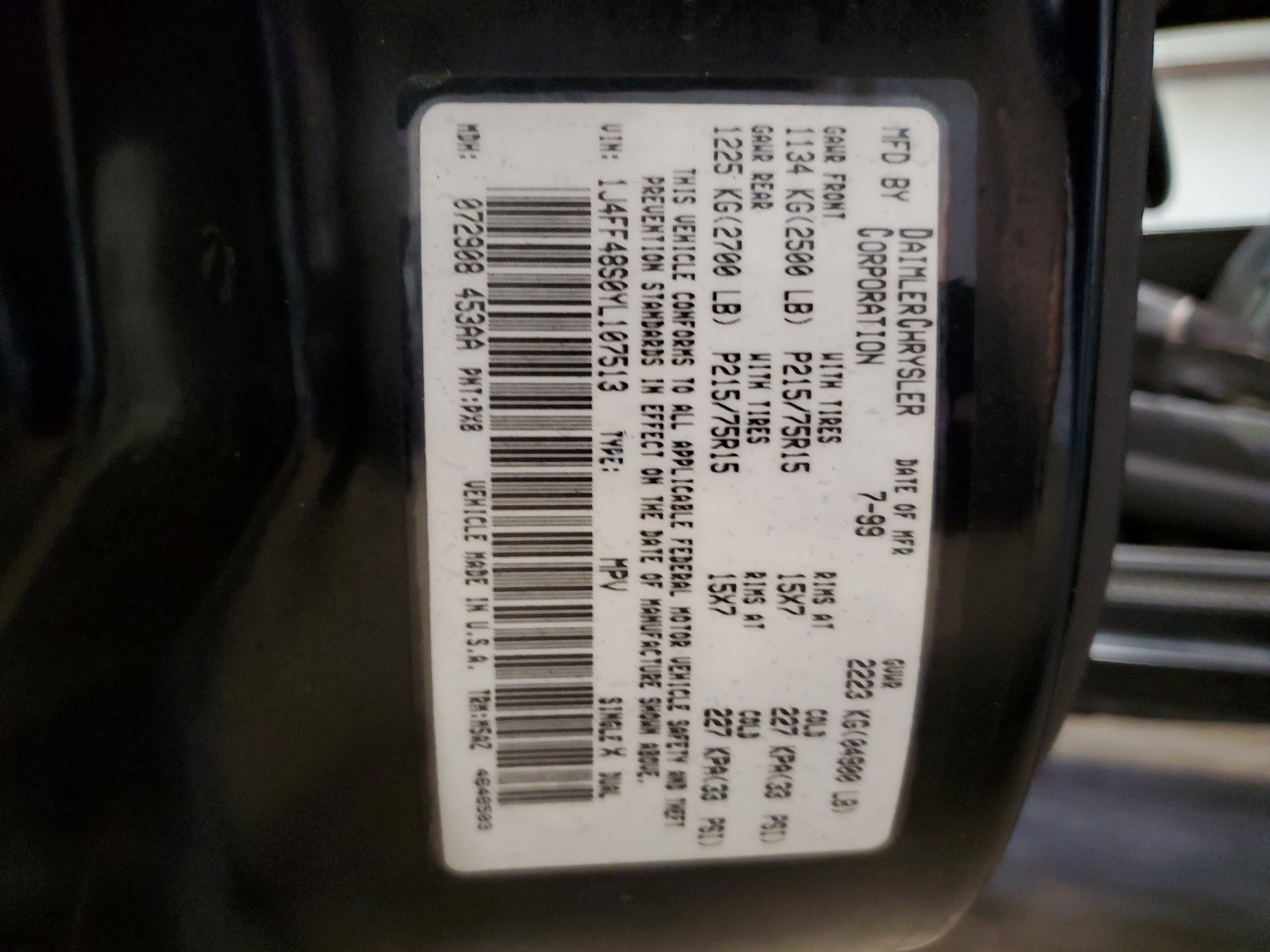 1J4FF48S0YL107513 2000 Jeep Cherokee Sport