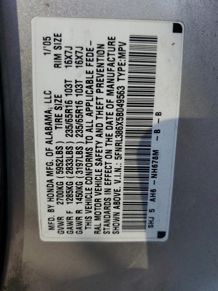 5FNRL386X5B049563 2005 Honda Odyssey Exl