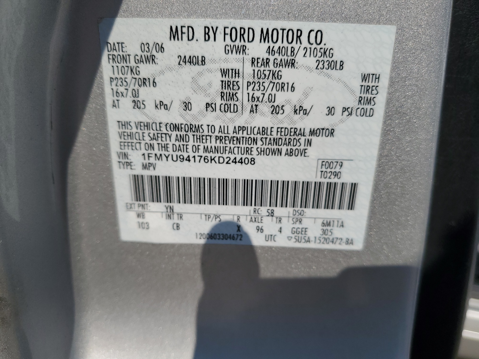 1FMYU94176KD24408 2006 Ford Escape Limited