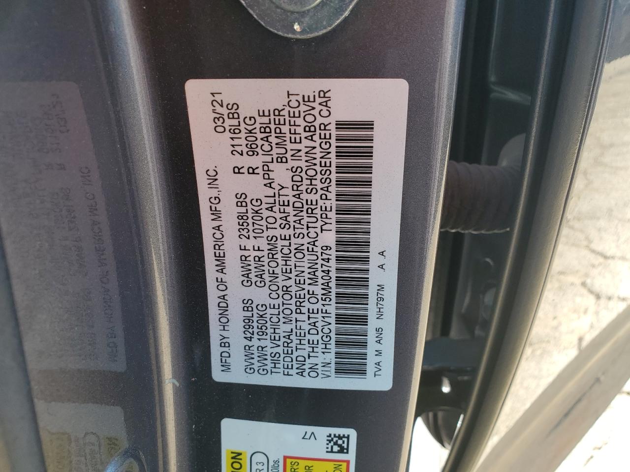 1HGCV1F15MA047479 2021 Honda Accord Lx