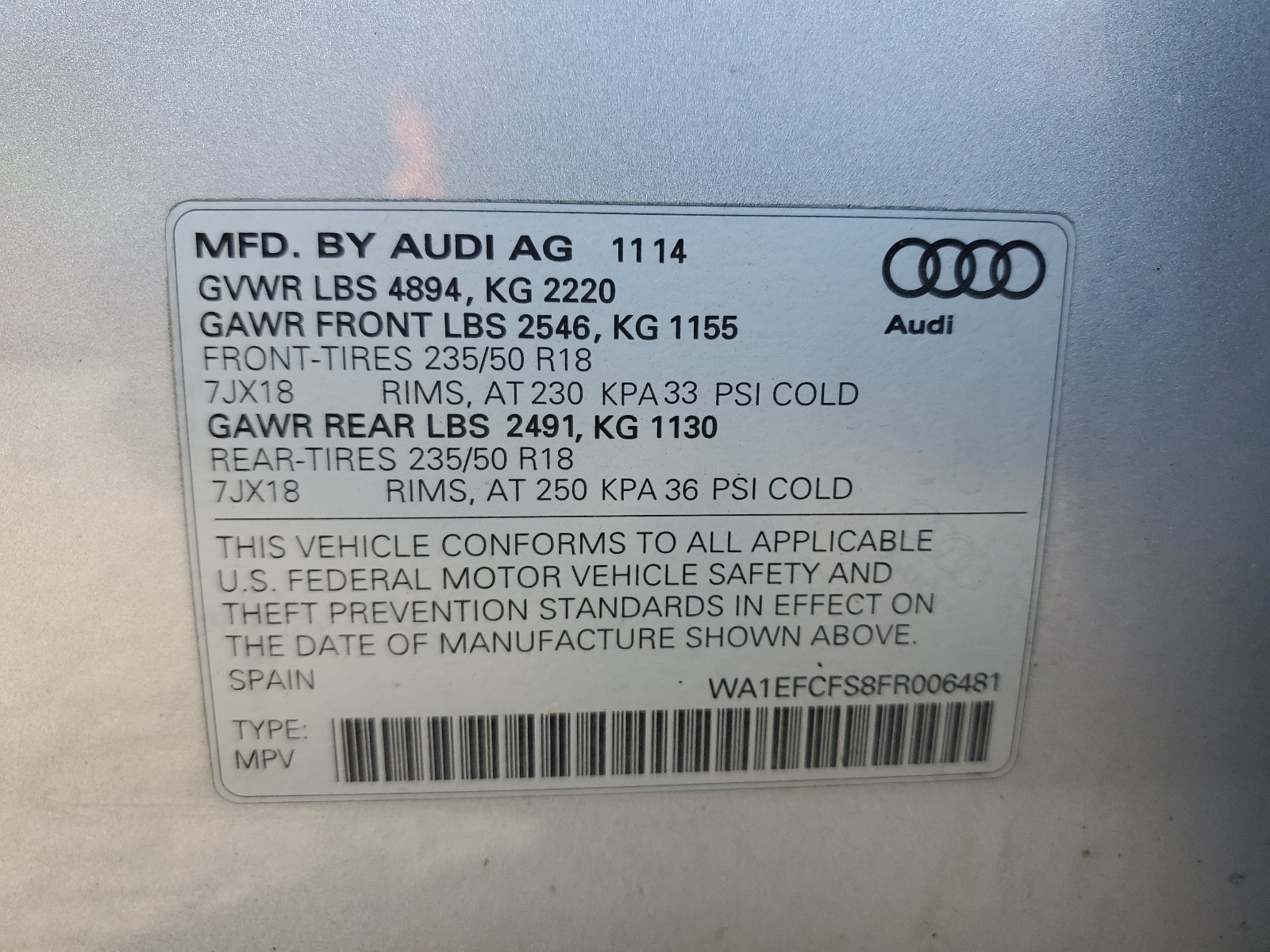 WA1EFCFS8FR006481 2015 Audi Q3 Premium Plus