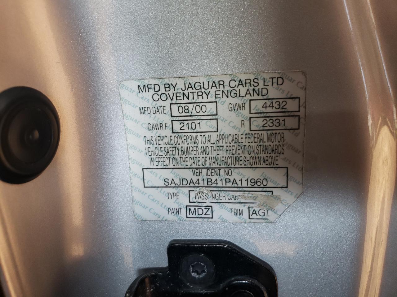 2001 Jaguar Xkr VIN: SAJDA41B41PA11960 Lot: 65916144