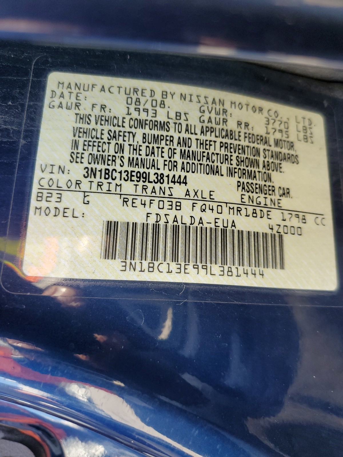 3N1BC13E99L381444 2009 Nissan Versa S