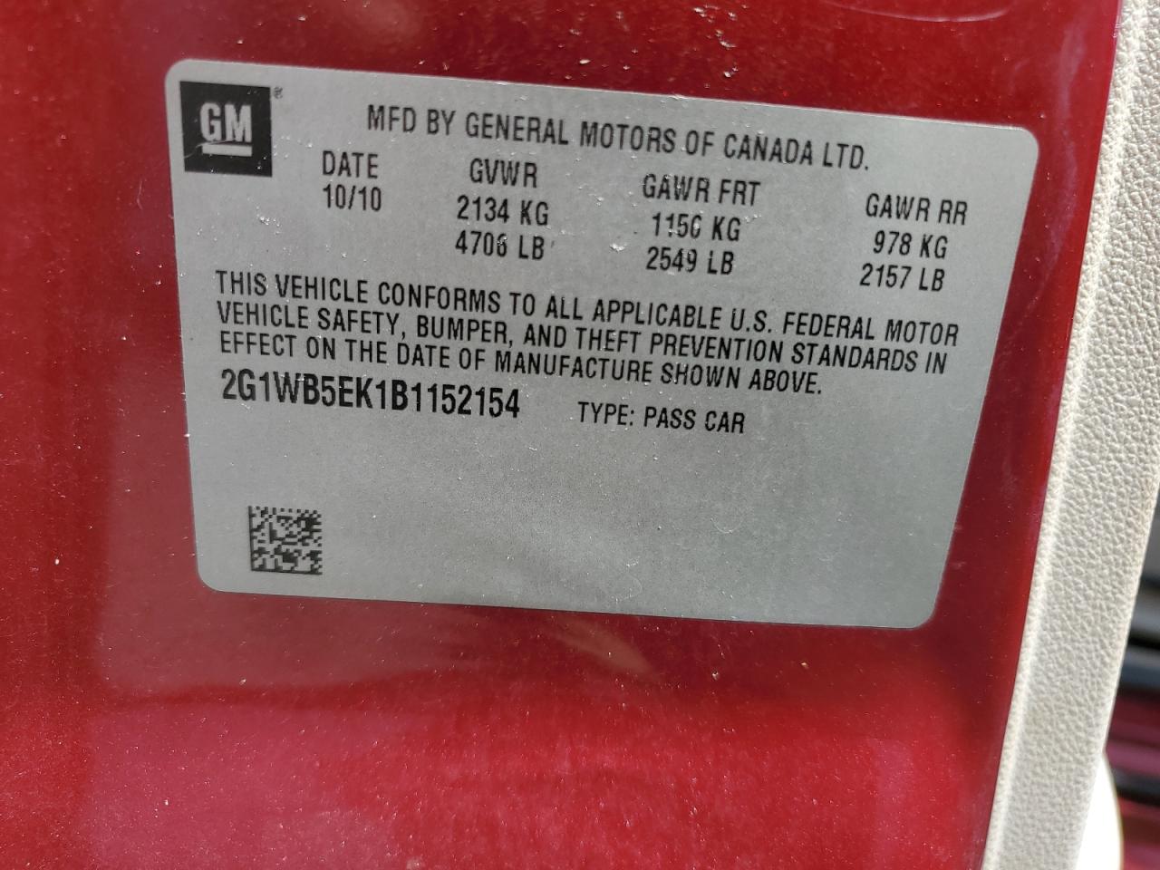 2011 Chevrolet Impala Lt VIN: 2G1WB5EK1B1152154 Lot: 65398764