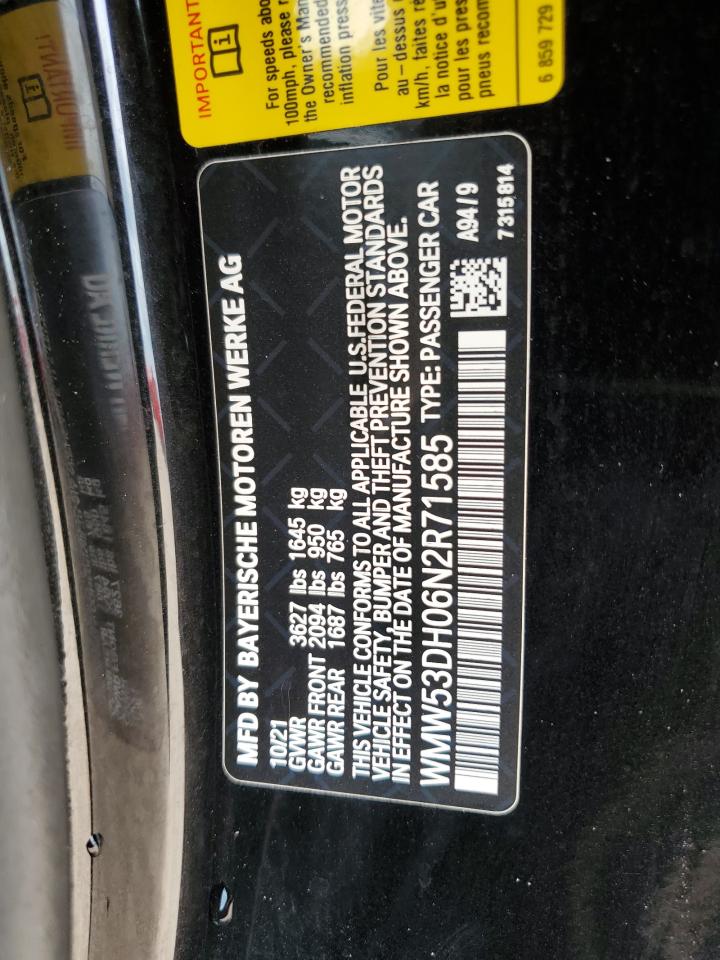 2022 Mini Cooper S VIN: WMW53DH06N2R71585 Lot: 69686404