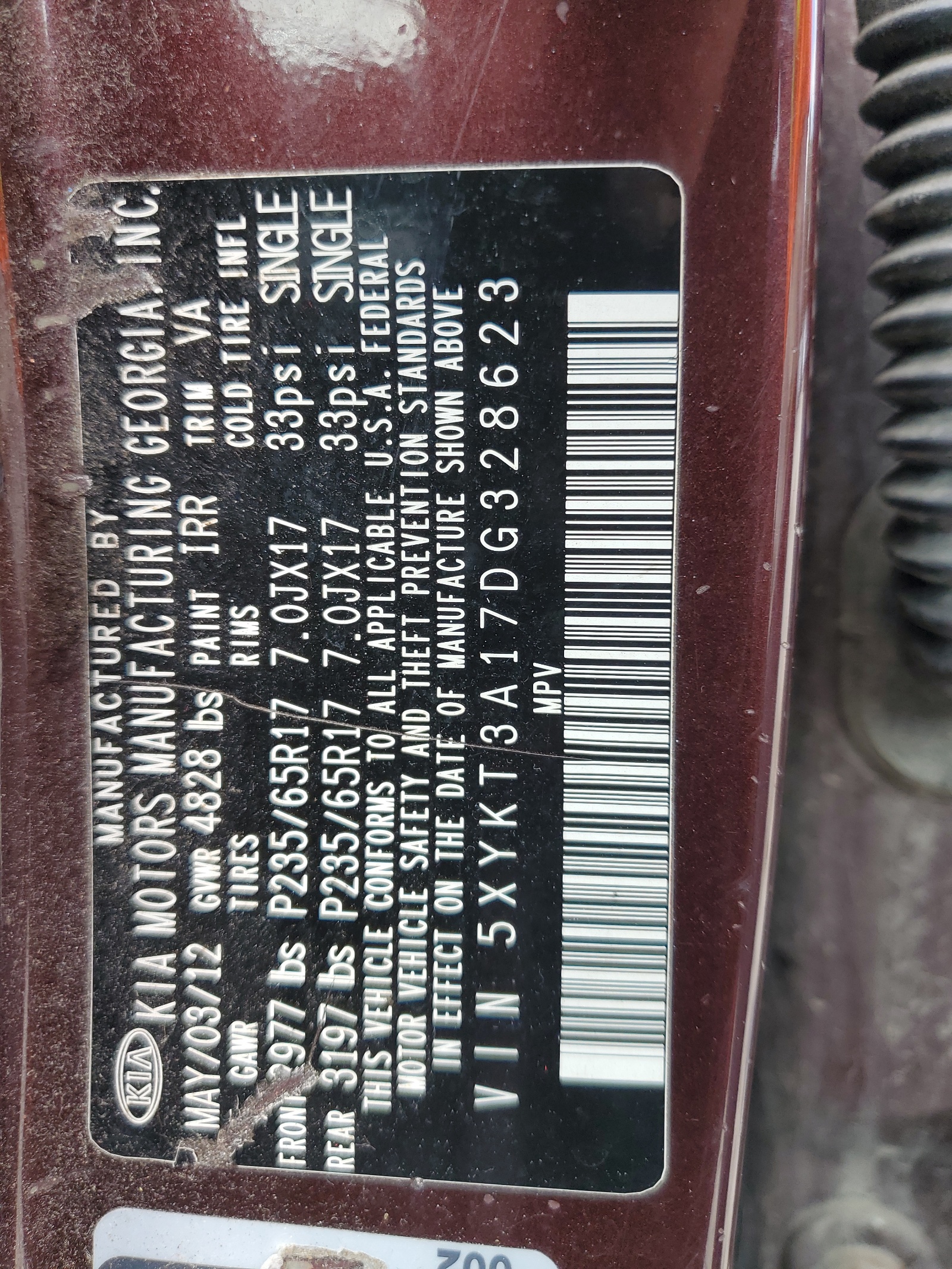 5XYKT3A17DG328623 2013 Kia Sorento Lx