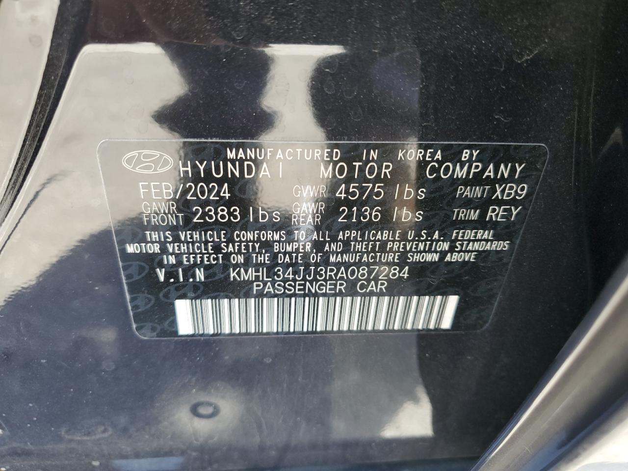 2024 Hyundai Sonata Hybrid VIN: KMHL34JJ3RA087284 Lot: 69117934