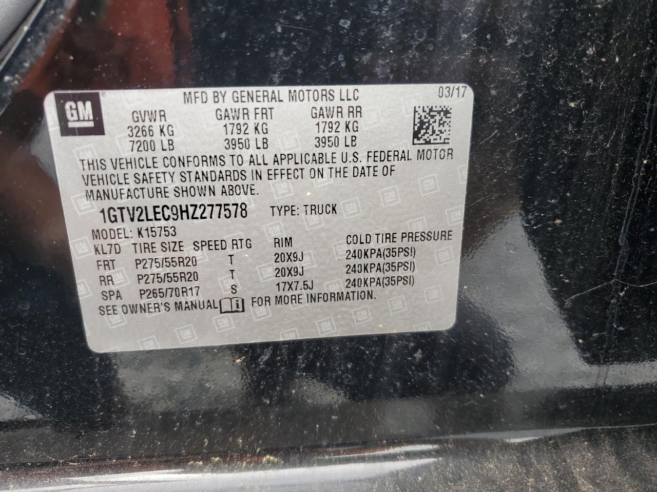 1GTV2LEC9HZ277578 2017 GMC Sierra K1500