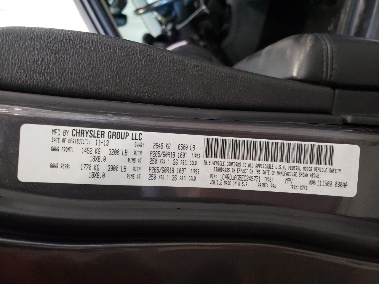 1C4RDJAG5EC345771 2014 Dodge Durango Sxt