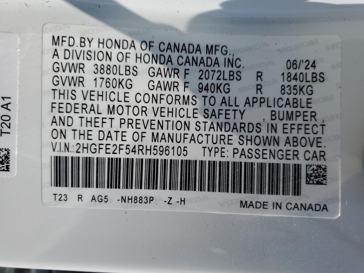 2HGFE2F54RH596105 2024 Honda Civic Sport